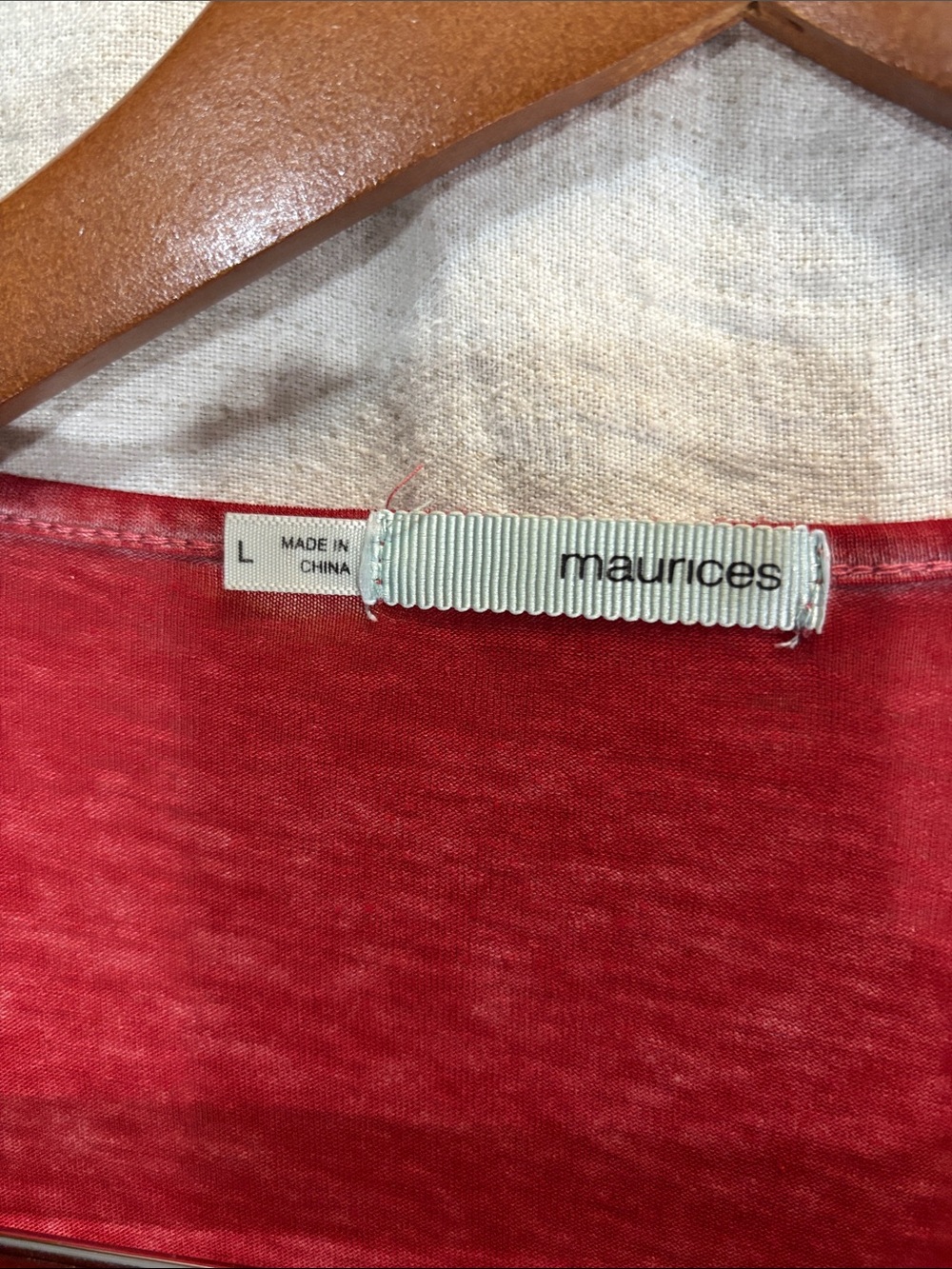 Maurices Red Short Sleeve Open Front Cardigan with Fringe Burnout Knit - Picture 2 of 13